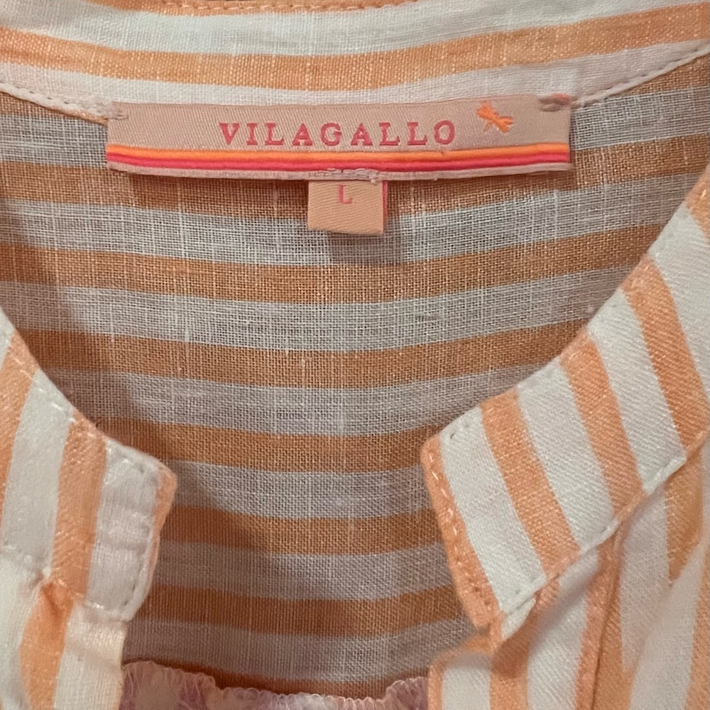 Vilagallo Button-Down Pink/Orange/White Stripe Linen Maxi Shirt Dress Size Large - Picture 4 of 11
